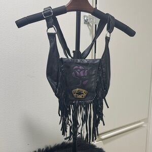 Black and Purple Fringe Women's Leather Bag